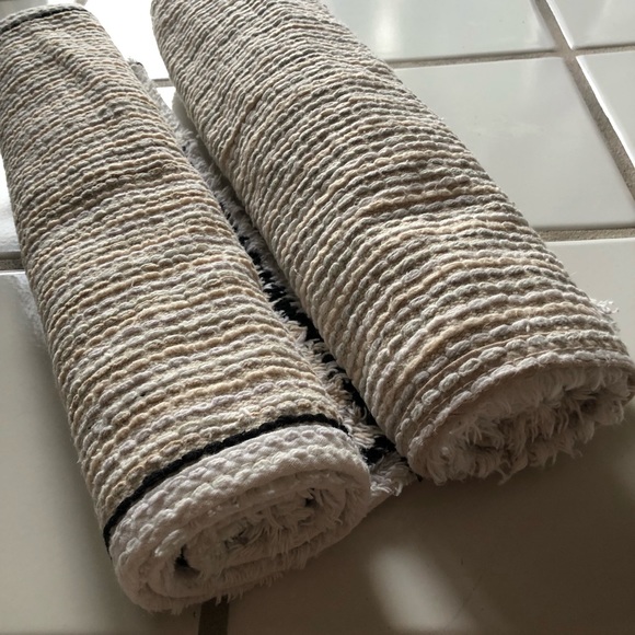 Cream Striped Bath Mats set of 2 - Picture 4 of 5